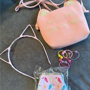 Pink Cat Face Kids Bag and Accessories Set New!!